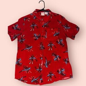 Red Spiderman button-up shirt